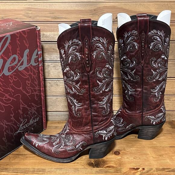 Luchesse Red Oklahoma Angelina Women’s Western Boots Size 7B Embroidered Bling - Picture 6 of 16